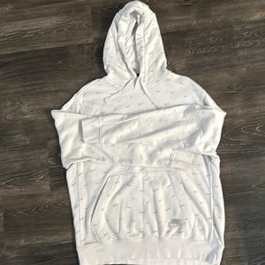 Nike men’s hoodie, white with grey Nike swoosh all over, size medium